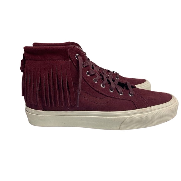 Vans Shoes - Vans SK8-Hi Moccasin High-Top Womens Sneakers Suede Leather Fringe Maroon Shoes